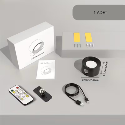 Şarjlı 360° Hareketli Kumandalı ve Dokunmatik Duvar LED – Delmeden Tak, Her Yeri Aydınlat!