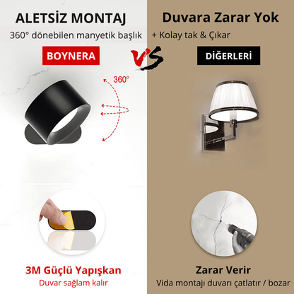 Şarjlı 360° Hareketli Kumandalı ve Dokunmatik Duvar LED – Delmeden Tak, Her Yeri Aydınlat!